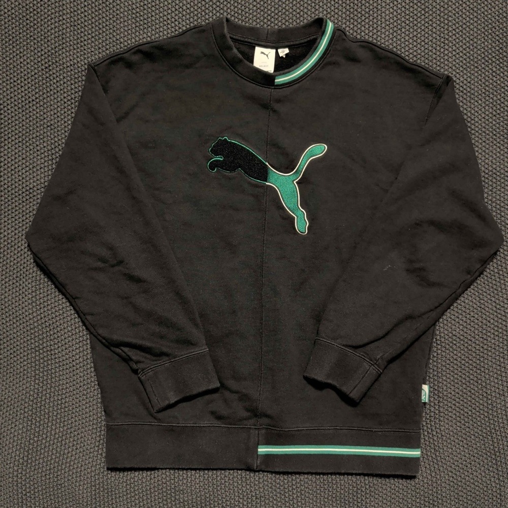 Puma Select Sweatshirt Mens Small Black Green Logo Deconstructed